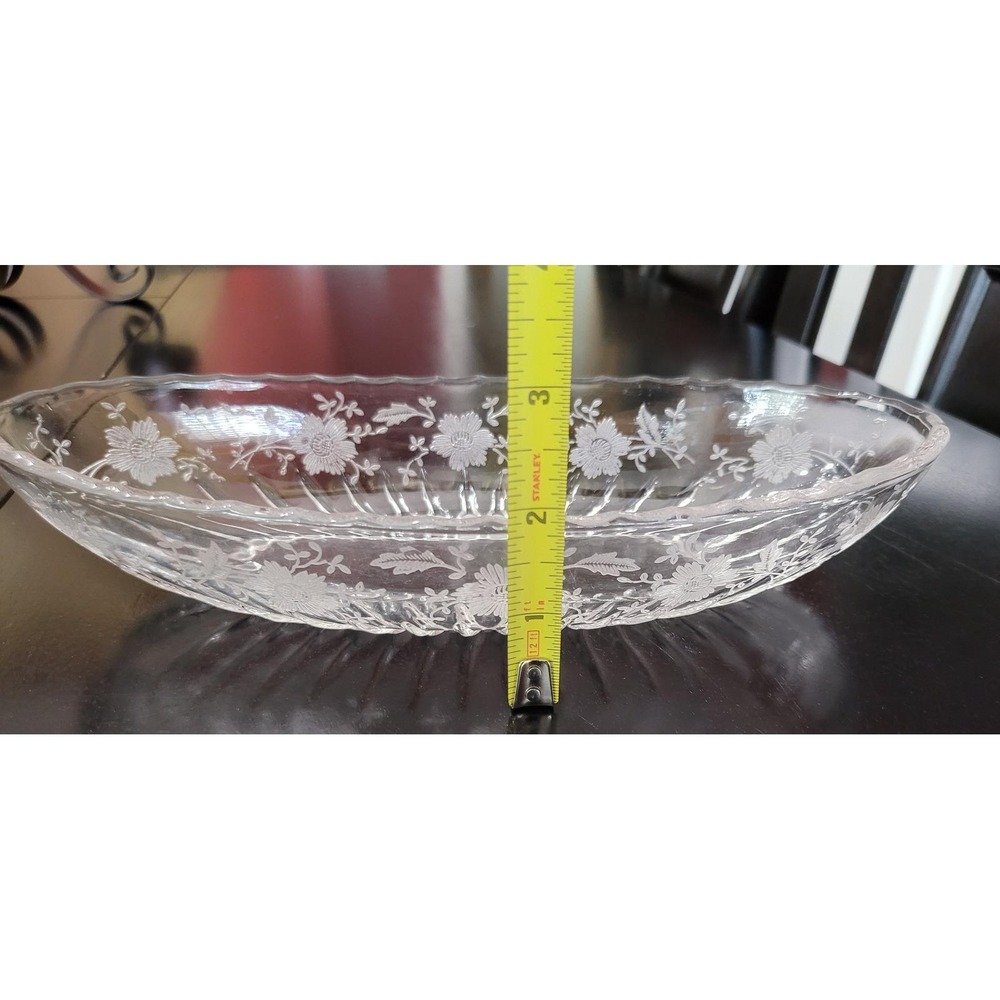 Vintage Forest Damask Etched Glass Pickle Bowl - Picture 4 of 9
